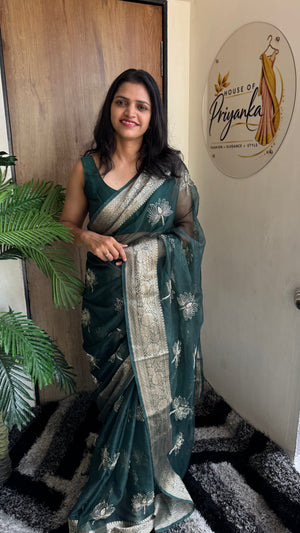Kanchipuram Organza Tissue Jacquard Border Saree — HOP177