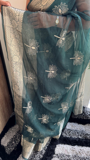 Kanchipuram Organza Tissue Jacquard Border Saree — HOP177