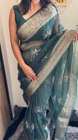 Kanchipuram Organza Tissue Jacquard Border Saree — HOP177
