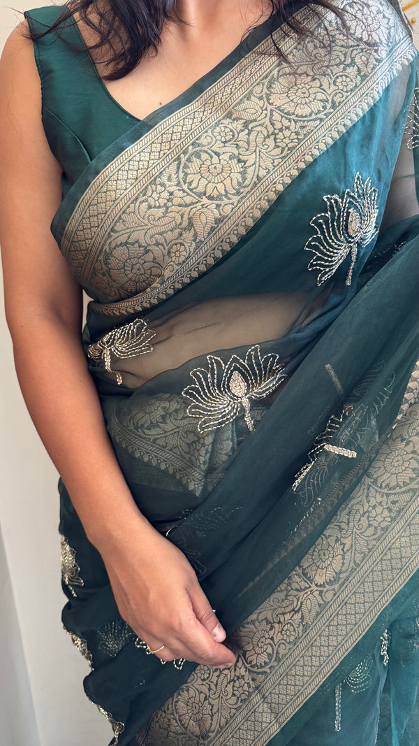 Kanchipuram Organza Tissue Jacquard Border Saree — HOP177