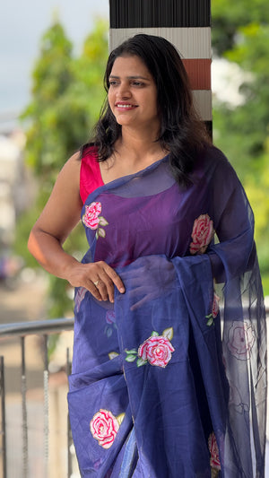 Soft Tebi Digital Printed Saree with Val Moti Border & Handwork — HOP178