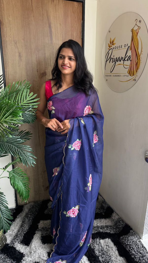 Soft Tebi Digital Printed Saree with Val Moti Border & Handwork — HOP178