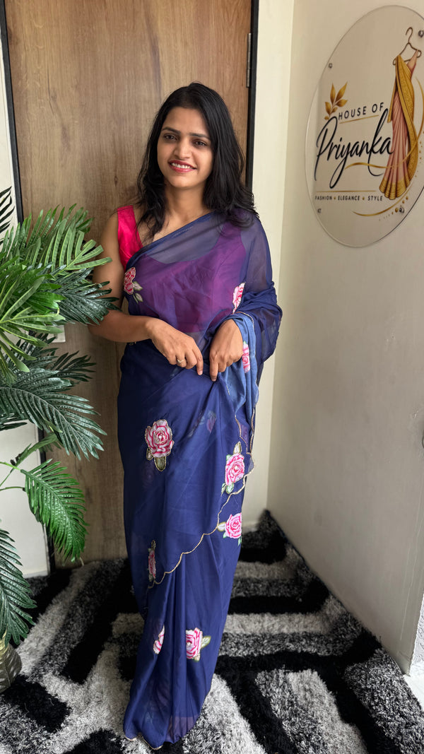 Soft Tebi Digital Printed Saree with Val Moti Border & Handwork — HOP178