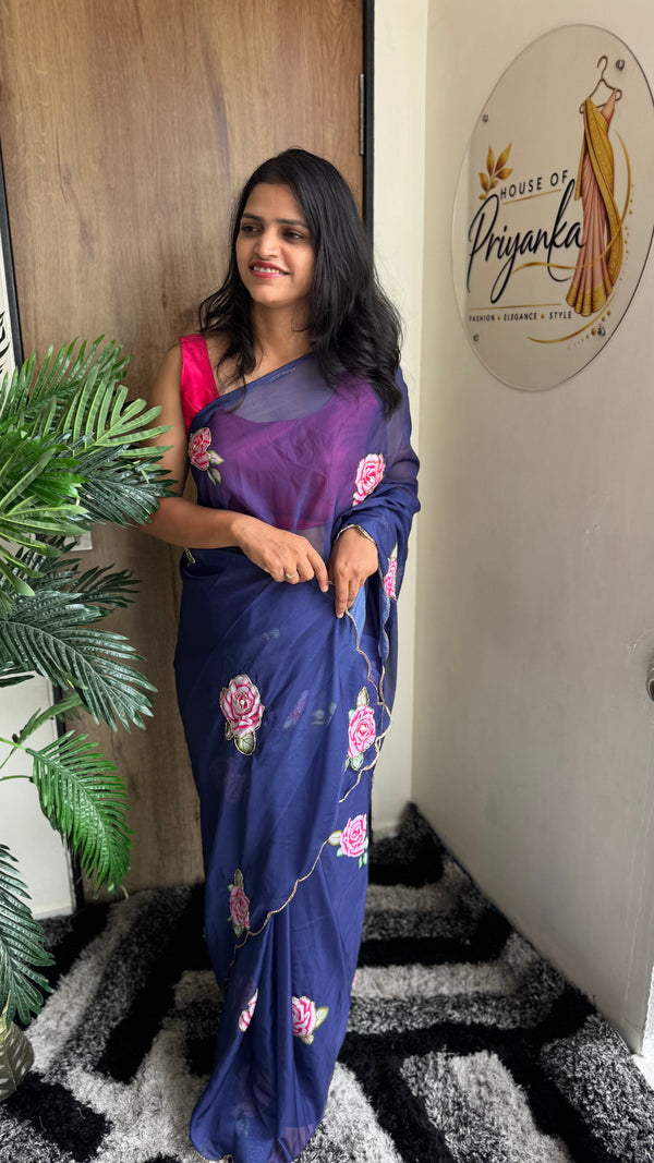 Soft Tebi Digital Printed Saree with Val Moti Border & Handwork — HOP178