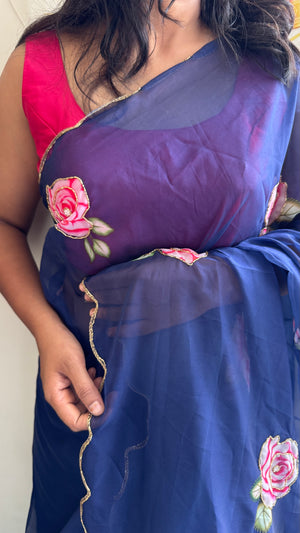 Soft Tebi Digital Printed Saree with Val Moti Border & Handwork — HOP178