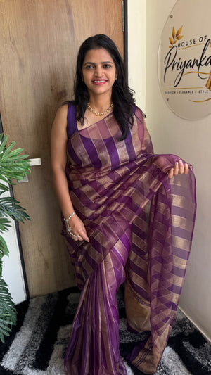 Premium Organza Saree with Elegant Stripe Patta Pattern — HOP179