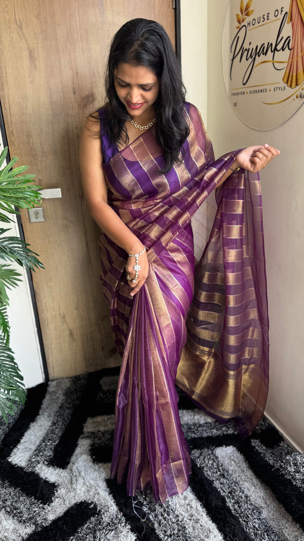 Premium Organza Saree with Elegant Stripe Patta Pattern — HOP179