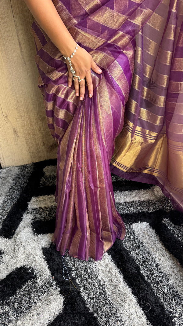 Premium Organza Saree with Elegant Stripe Patta Pattern — HOP179
