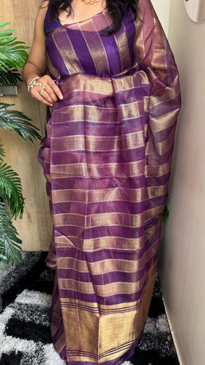 Premium Organza Saree with Elegant Stripe Patta Pattern — HOP179