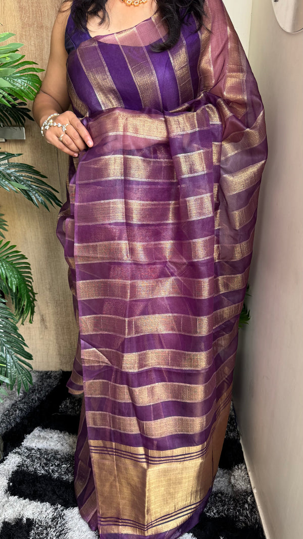 Premium Organza Saree with Elegant Stripe Patta Pattern — HOP179