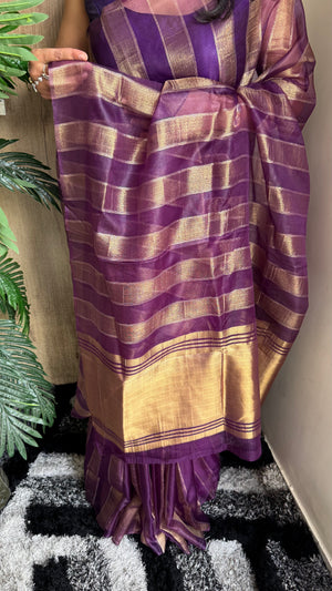 Premium Organza Saree with Elegant Stripe Patta Pattern — HOP179