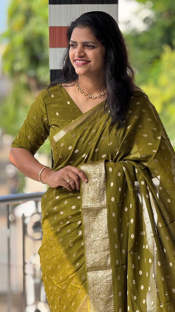 Glamorous Festive Wear Pure Chinon Viscose Saree with Lurex Zari Jacquard Butti & Border — HOP181