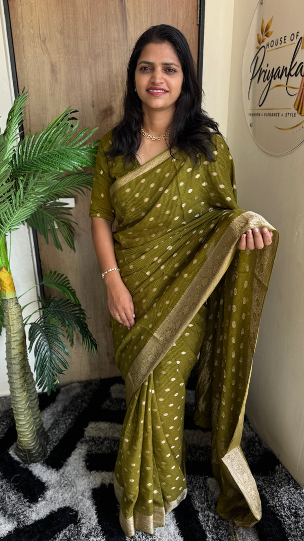 Glamorous Festive Wear Pure Chinon Viscose Saree with Lurex Zari Jacquard Butti & Border — HOP181