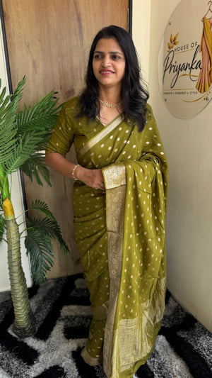 Glamorous Festive Wear Pure Chinon Viscose Saree with Lurex Zari Jacquard Butti & Border — HOP181