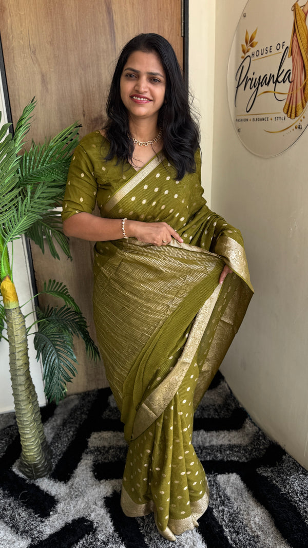 Glamorous Festive Wear Pure Chinon Viscose Saree with Lurex Zari Jacquard Butti & Border — HOP181