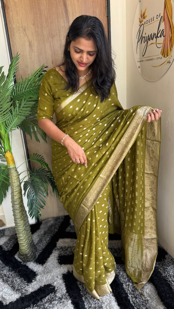 Glamorous Festive Wear Pure Chinon Viscose Saree with Lurex Zari Jacquard Butti & Border — HOP181
