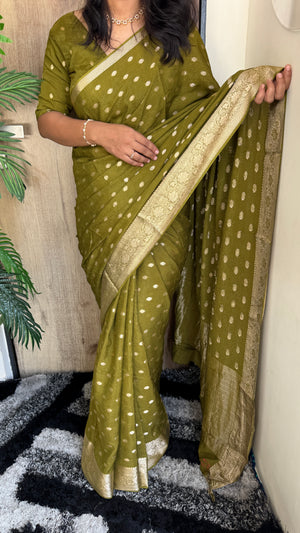 Glamorous Festive Wear Pure Chinon Viscose Saree with Lurex Zari Jacquard Butti & Border — HOP181