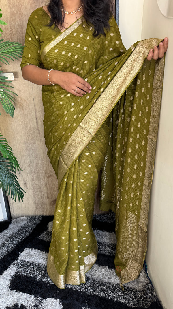Glamorous Festive Wear Pure Chinon Viscose Saree with Lurex Zari Jacquard Butti & Border — HOP181