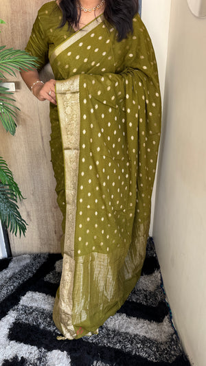 Glamorous Festive Wear Pure Chinon Viscose Saree with Lurex Zari Jacquard Butti & Border — HOP181