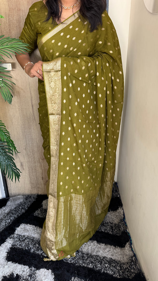 Glamorous Festive Wear Pure Chinon Viscose Saree with Lurex Zari Jacquard Butti & Border — HOP181