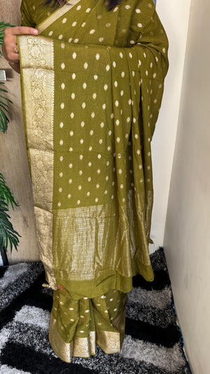 Glamorous Festive Wear Pure Chinon Viscose Saree with Lurex Zari Jacquard Butti & Border — HOP181