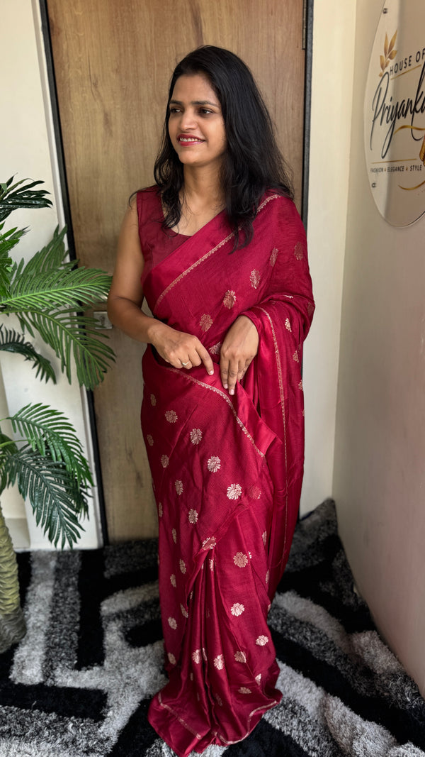 Wedding Wear Pure Soft Viscose Khadi Silk Saree with Jacquard Design & Satin Border — HOP182