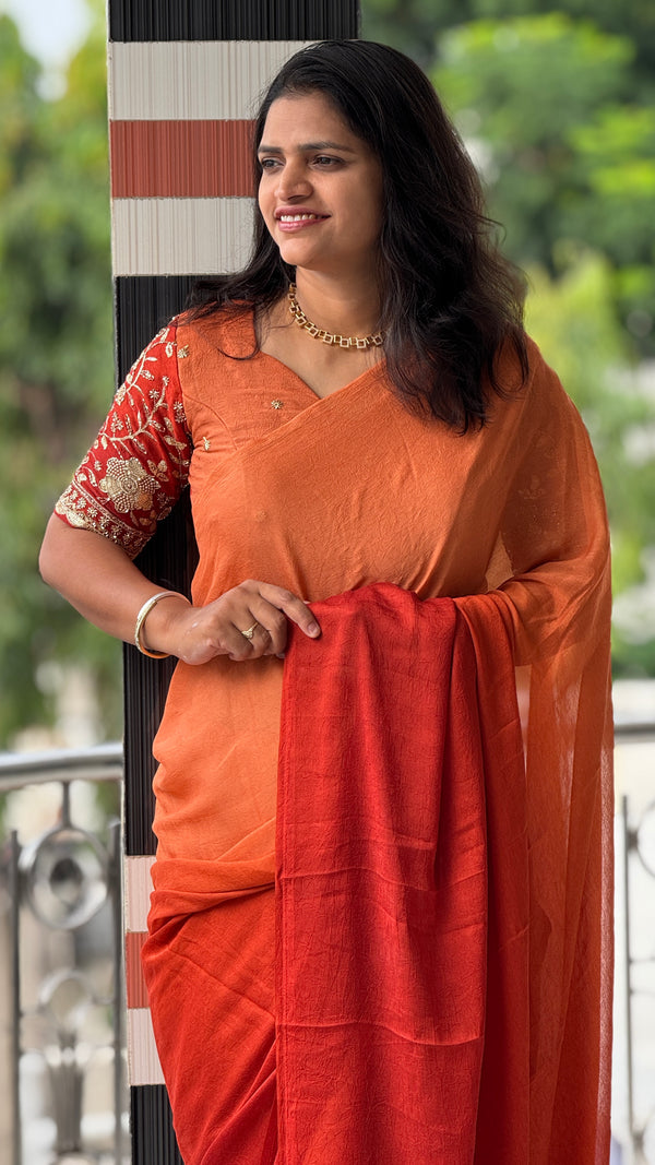 Wedding Wear Rangoli Crush Saree with Shaded Effect & Beads Work Blouse — HOP184