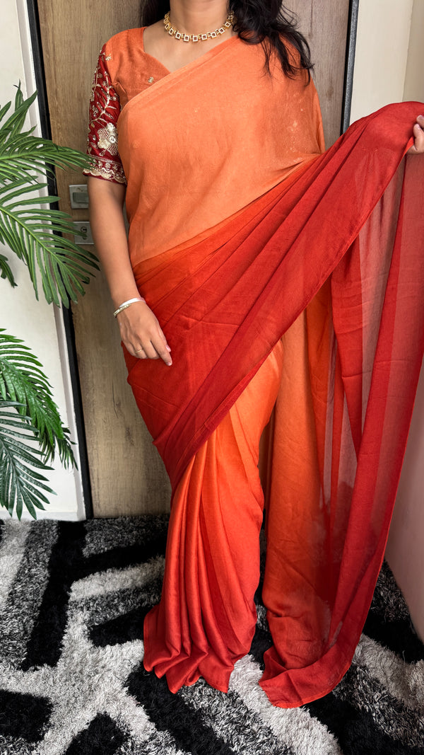 Wedding Wear Rangoli Crush Saree with Shaded Effect & Beads Work Blouse — HOP184