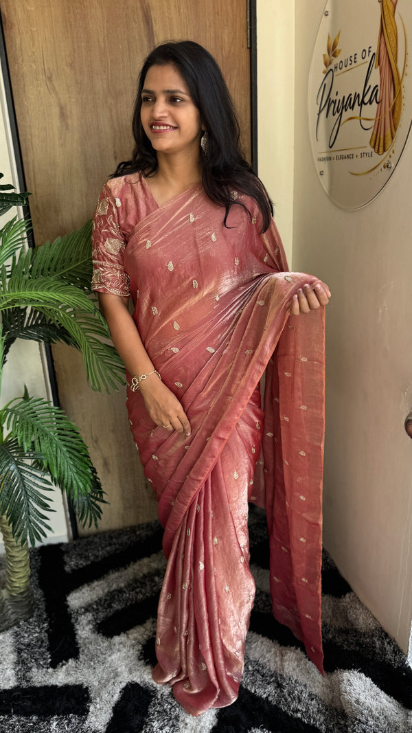 Party Wear Two-Tone Space Silk Designer Saree with Handwork Blouse — HOP187