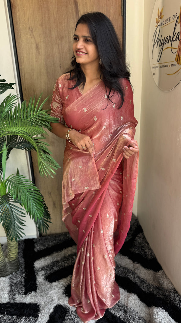 Party Wear Two-Tone Space Silk Designer Saree with Handwork Blouse — HOP187