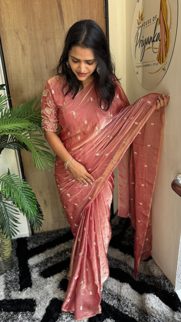 Party Wear Two-Tone Space Silk Designer Saree with Handwork Blouse — HOP187