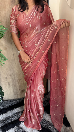 Party Wear Two-Tone Space Silk Designer Saree with Handwork Blouse — HOP187