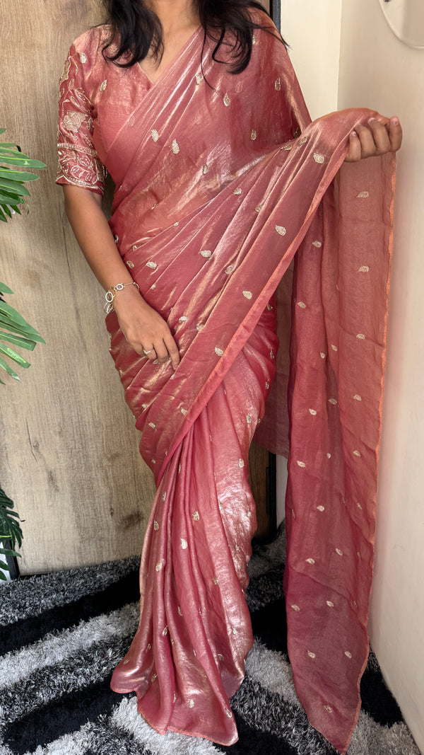 Party Wear Two-Tone Space Silk Designer Saree with Handwork Blouse — HOP187