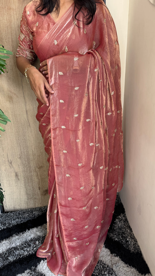 Party Wear Two-Tone Space Silk Designer Saree with Handwork Blouse — HOP187