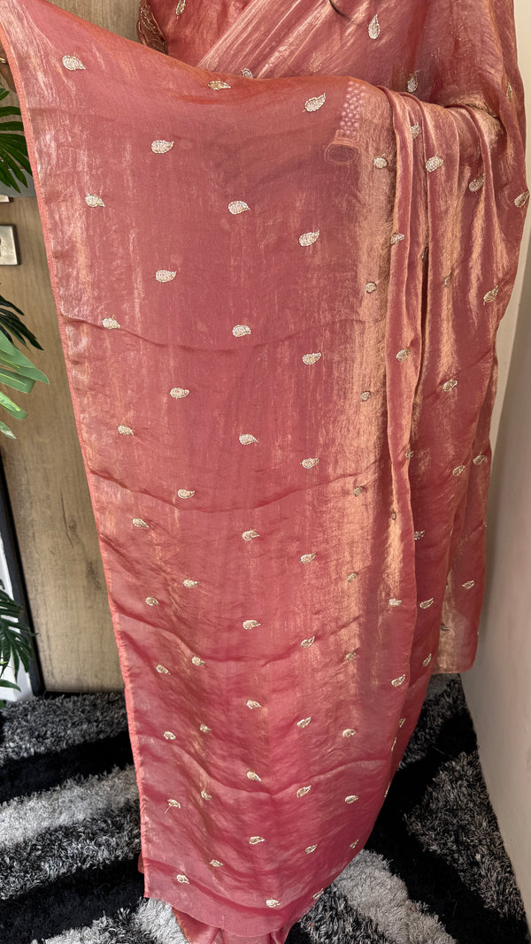 Party Wear Two-Tone Space Silk Designer Saree with Handwork Blouse — HOP187
