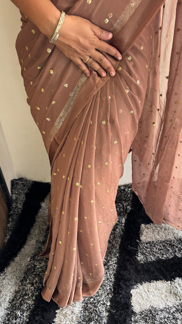 Festive Wear Viscose Georgette Sequence Butti Saree — HOP189