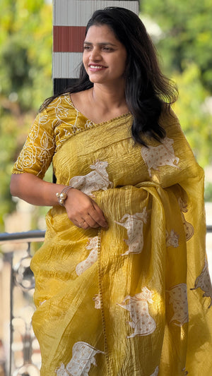 Party Wear Paper Silk Crush Saree with Embroidery Work Blouse — HOP191