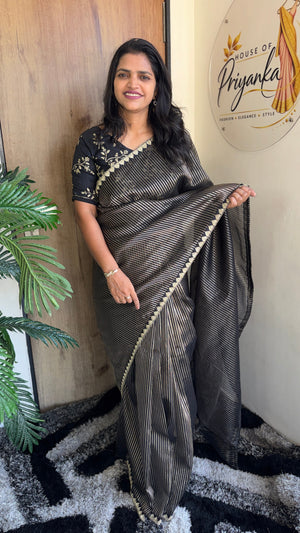 Festive Wear Pure Soft Organza Pure Weave Gold Zari Saree with Sequence Thread Lace Border — HOP192