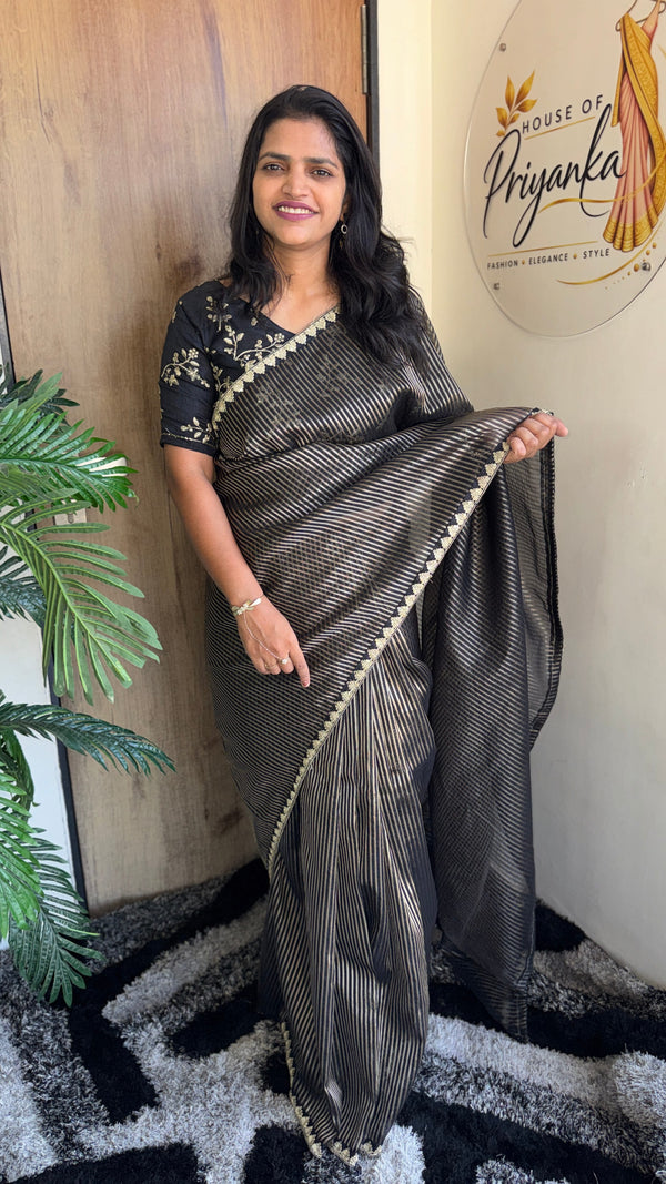 Festive Wear Pure Soft Organza Pure Weave Gold Zari Saree with Sequence Thread Lace Border — HOP192