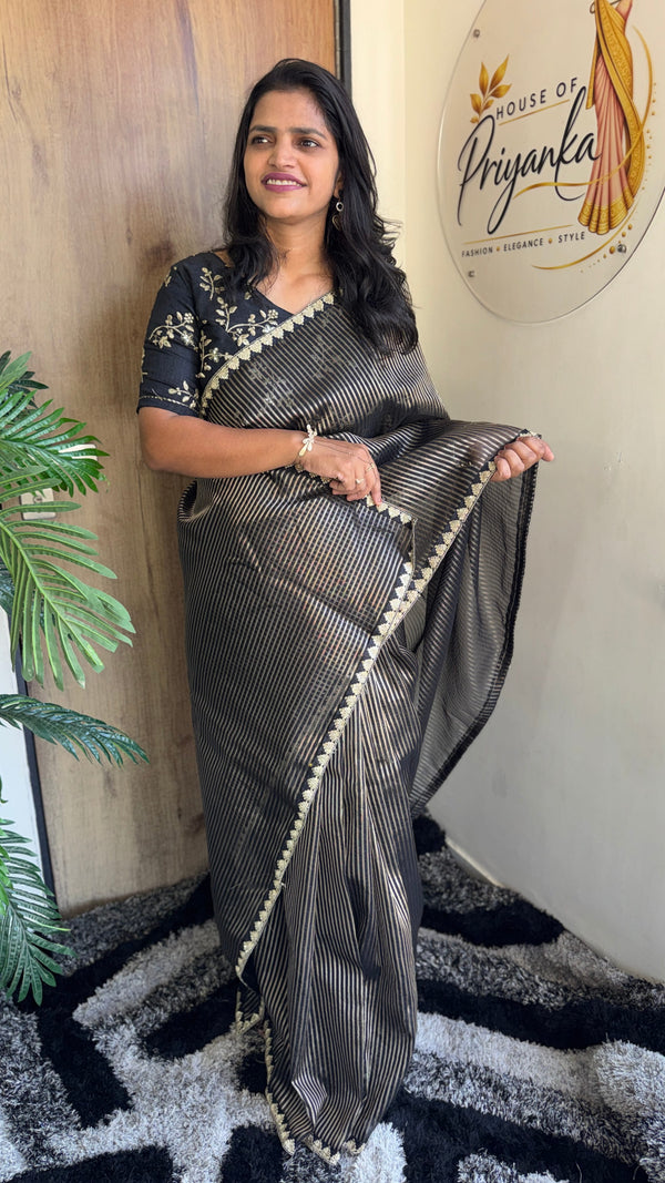 Festive Wear Pure Soft Organza Pure Weave Gold Zari Saree with Sequence Thread Lace Border — HOP192