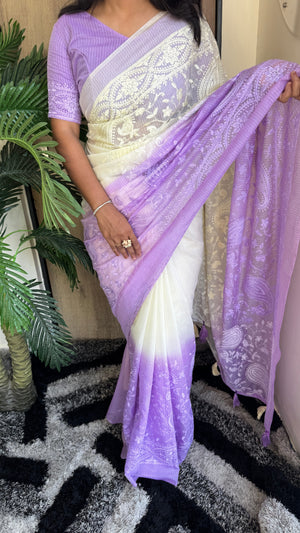 Festive Wear Premium Cotta Saree with Chikankari Embroidery in Lavender — HOP193