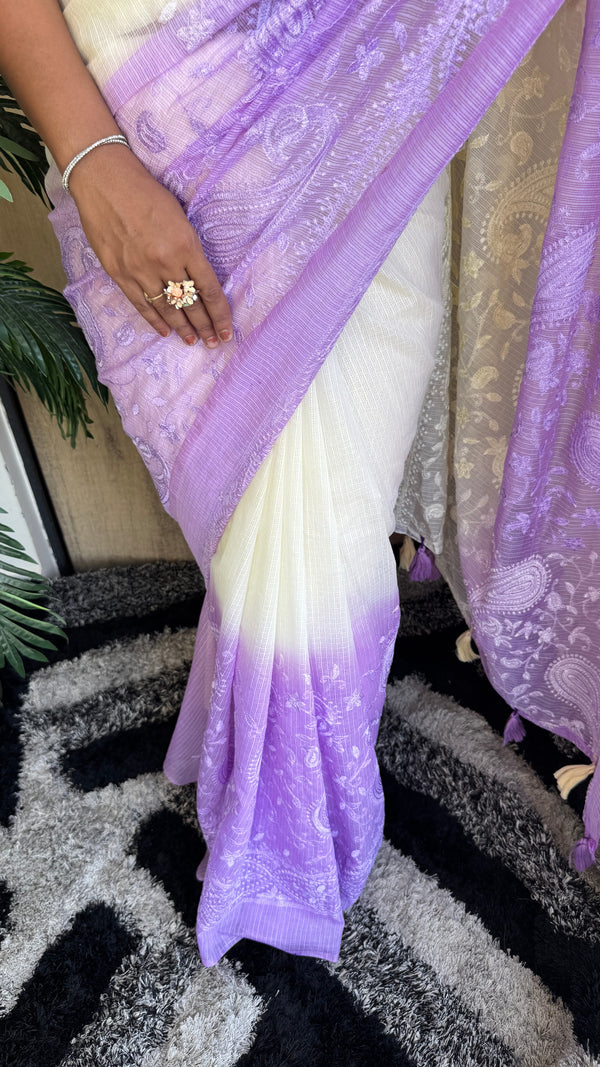 Festive Wear Premium Cotta Saree with Chikankari Embroidery in Lavender — HOP193