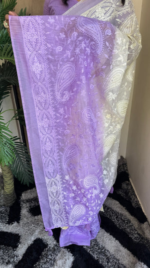 Festive Wear Premium Cotta Saree with Chikankari Embroidery in Lavender — HOP193