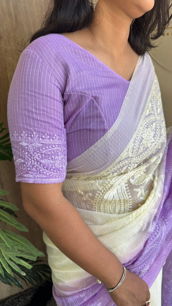 Festive Wear Premium Cotta Saree with Chikankari Embroidery in Lavender — HOP193