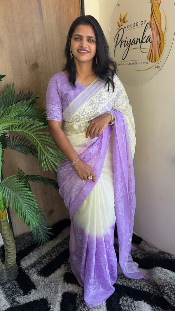 Festive Wear Premium Cotta Saree with Chikankari Embroidery in Lavender — HOP193