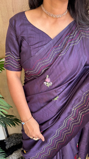 Premium Pure Tussar Silk Saree with Katha, Knot Work & Heavy Tassels — HOP194