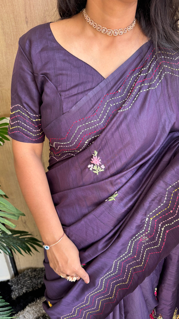Premium Pure Tussar Silk Saree with Katha, Knot Work & Heavy Tassels — HOP194