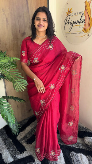 Wedding Wear Kota Cotton Saree with Embroidery Work — HOP195