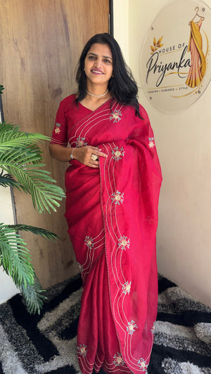 Wedding Wear Kota Cotton Saree with Embroidery Work — HOP195