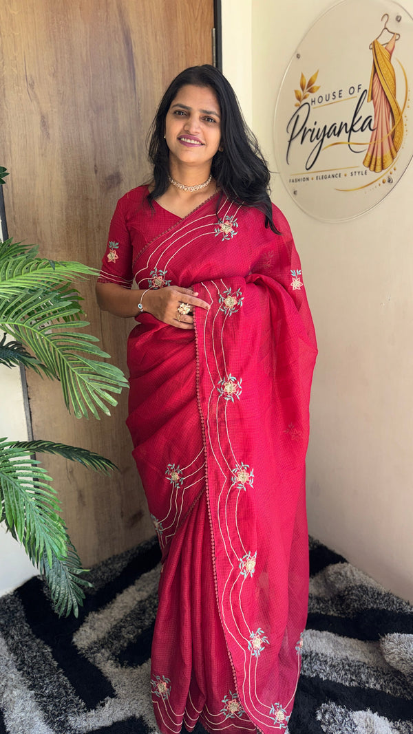 Wedding Wear Kota Cotton Saree with Embroidery Work — HOP195